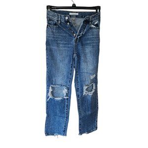 PacSun High Rise straight Distressed Med wash Button Fly Jeans womens size 24